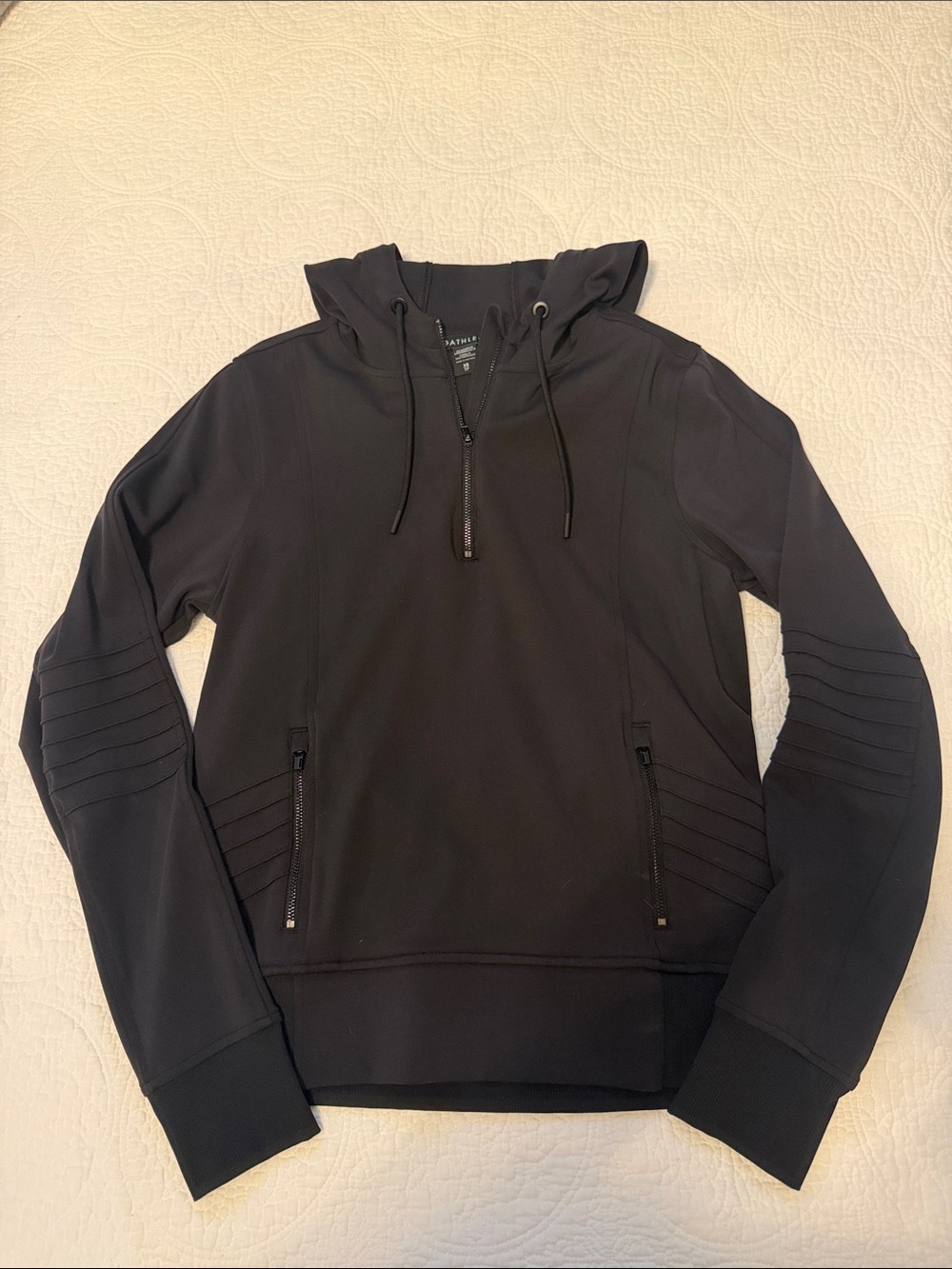 Athleta Black Hooded Quarter-Zip Pullover